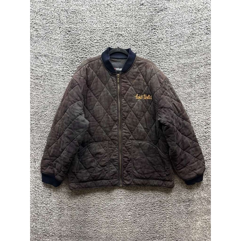 Vintage Ecko Unltd Embroidered Full Zip Quilted Bomber Jacket Brown Mens Size XL